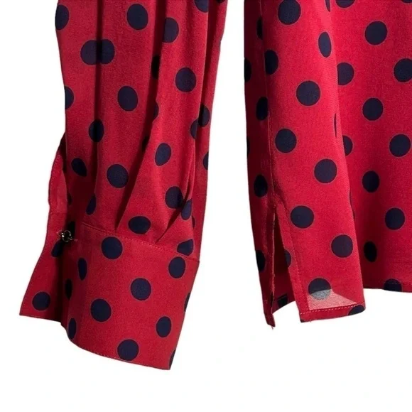 St John Silk Polka Dot Blouse Neck Tie Red Blue Size 12 - Picture 8 of 16